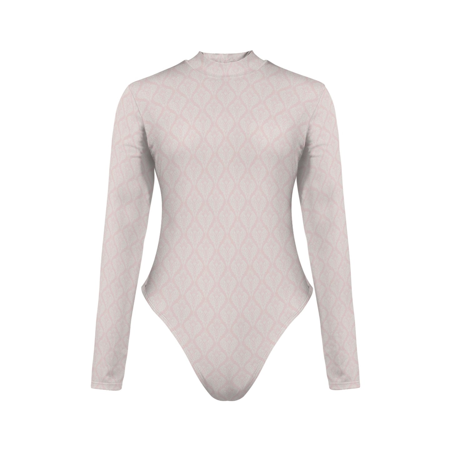 Vampire Art Retro Elegance Backless Long Sleeve Thumbhole Swimsuit - Pale Pink Lace Damask Pattern