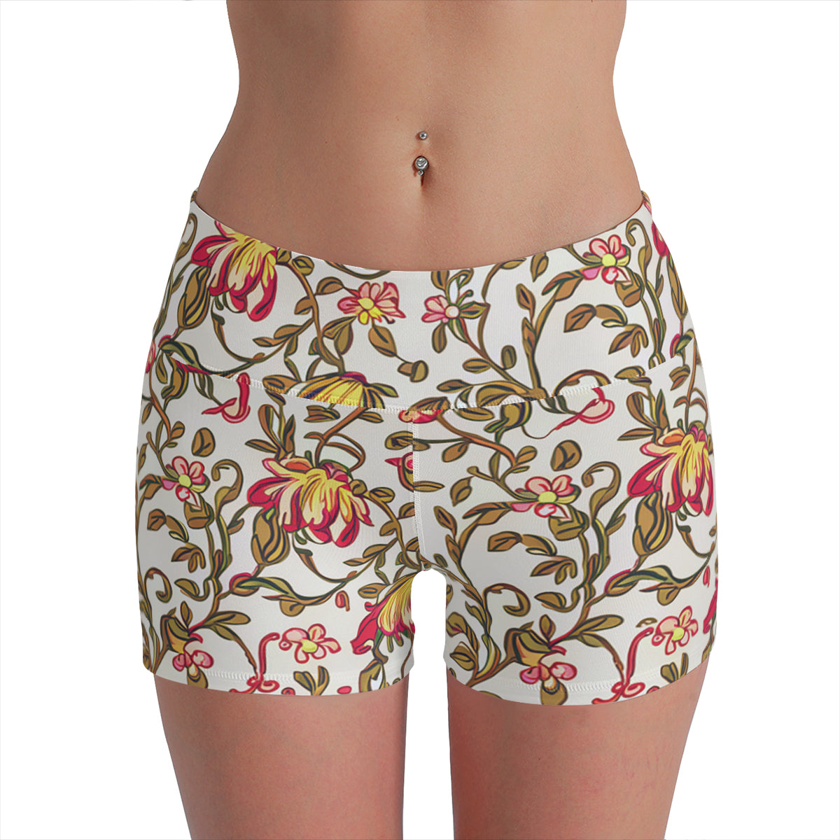 Vampire Art Retro Yoga Cycling Sports Shorts - Honeysuckle Florals