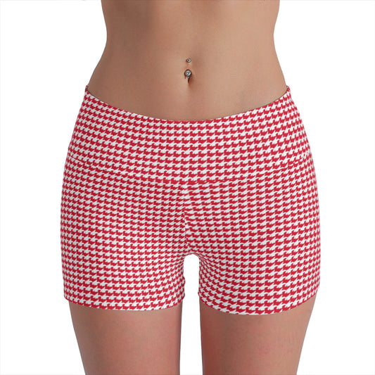 Vampire Art Retro Yoga Cycling Sports Shorts - Red Houndstooth