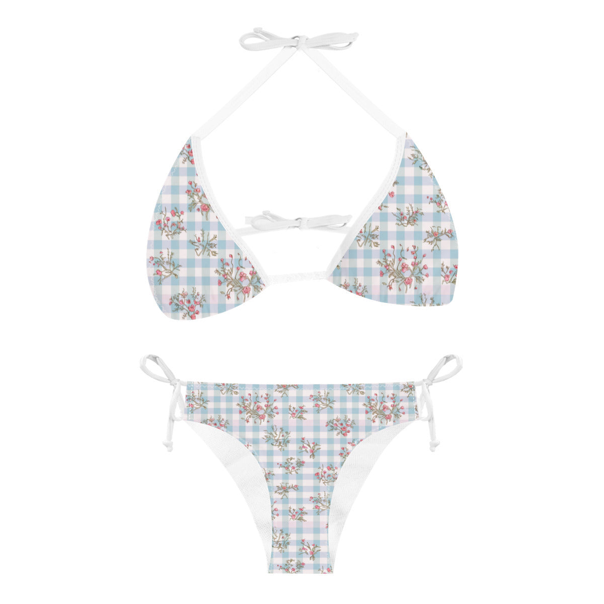 Vampire Art Gingham Blossom Cottagecore Bikini Set - Sky Blue