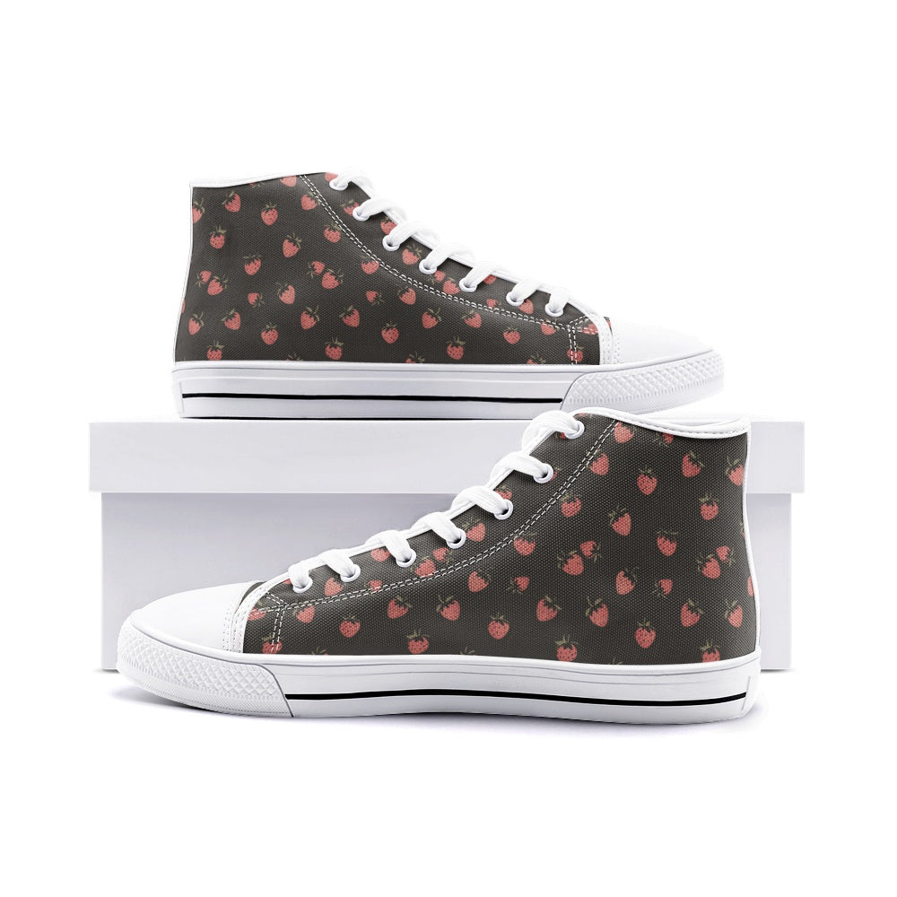 Vampire Art Whimsigoth Unisex High Top Canvas Shoes - Strawberries - Available in Black or White