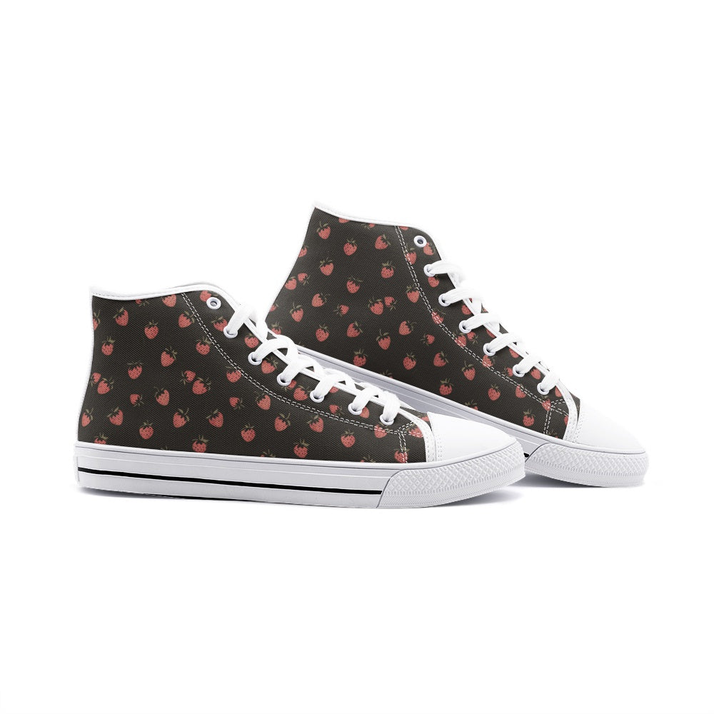 Vampire Art Whimsigoth Unisex High Top Canvas Shoes - Strawberries - Available in Black or White