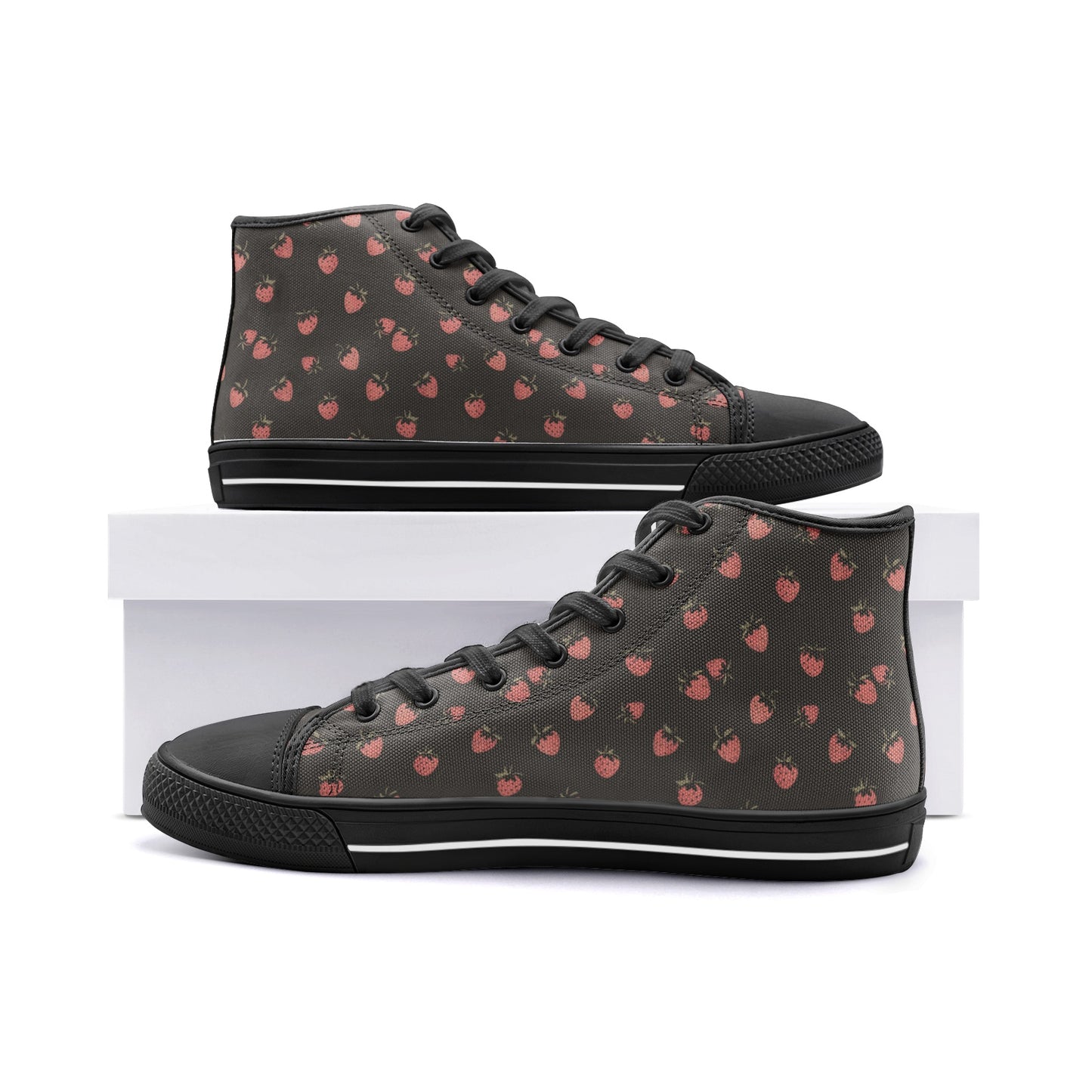 Vampire Art Whimsigoth Unisex High Top Canvas Shoes - Strawberries - Available in Black or White