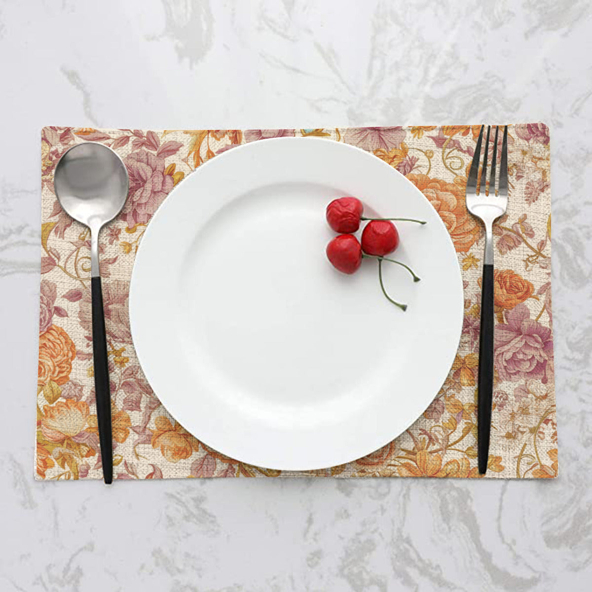 Vampire Art Retro Linen Placemats - Delicate Florals in Orange and Lilac