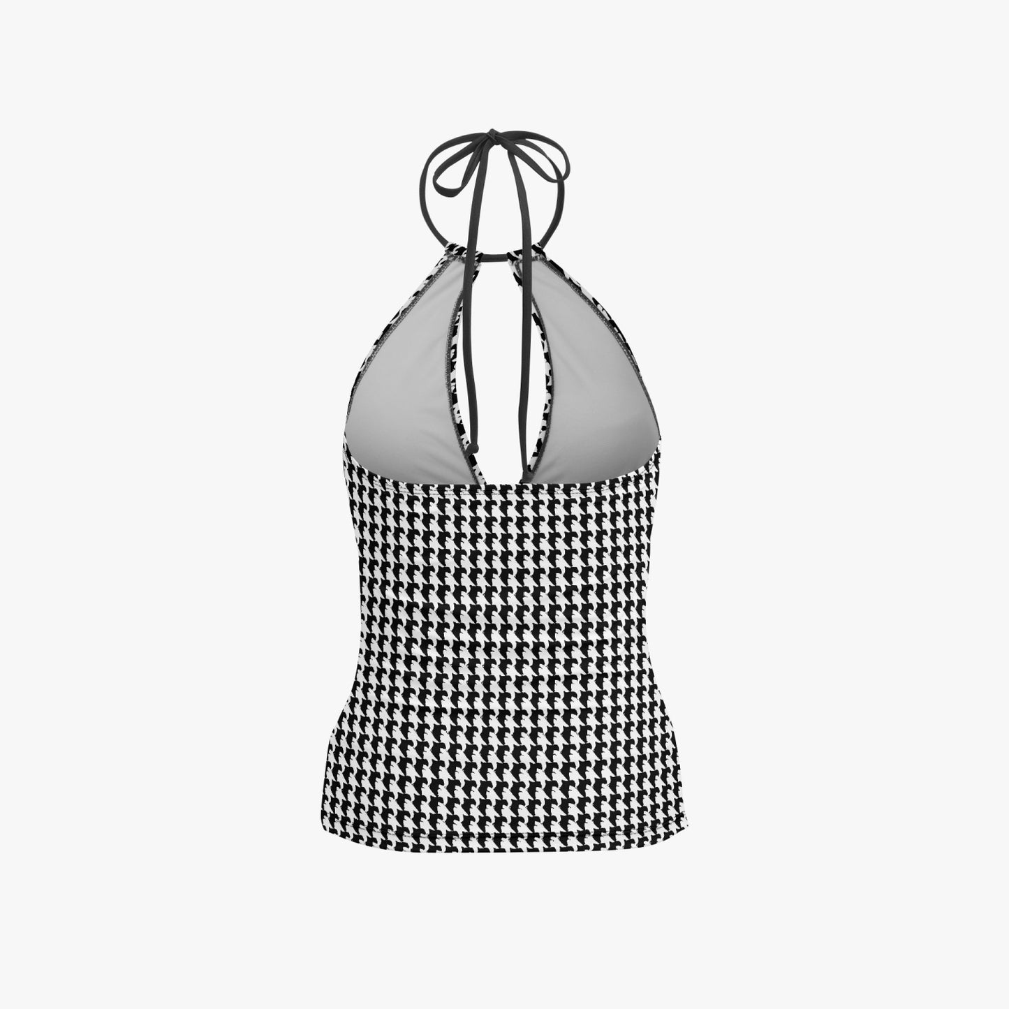 Vampire Art Retro Halter Two-Piece Tankini Swimsuit - Classic Black and White Houdstooth