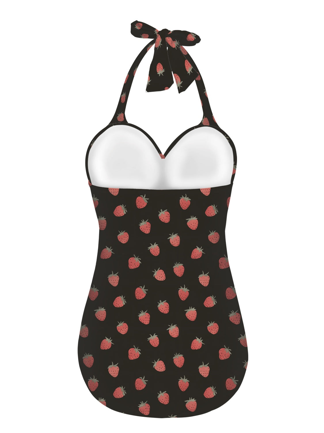 Vampire Art Vintage Chic Halter Neck One-Piece Swimsuit - Strawberries in Black