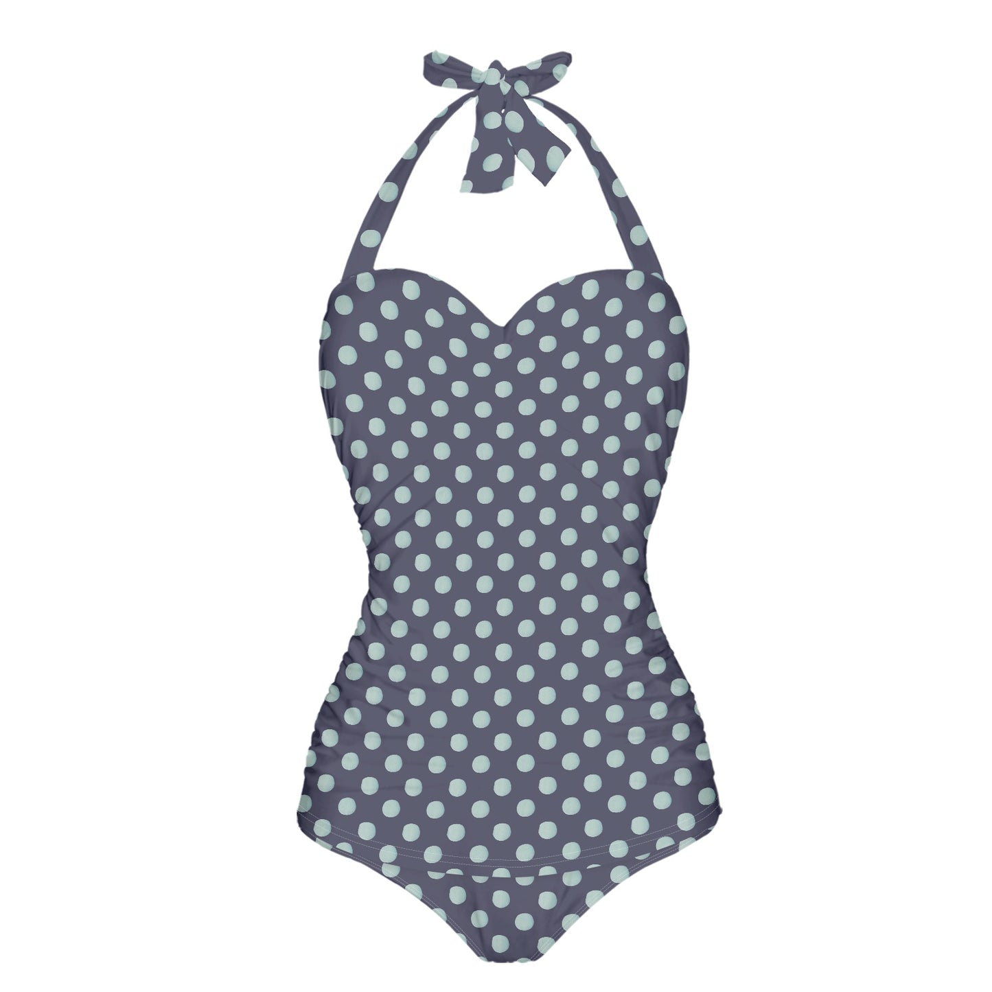 Vampire Art Vintage Chic Halter Neck One-Piece - Blue Polka Dot