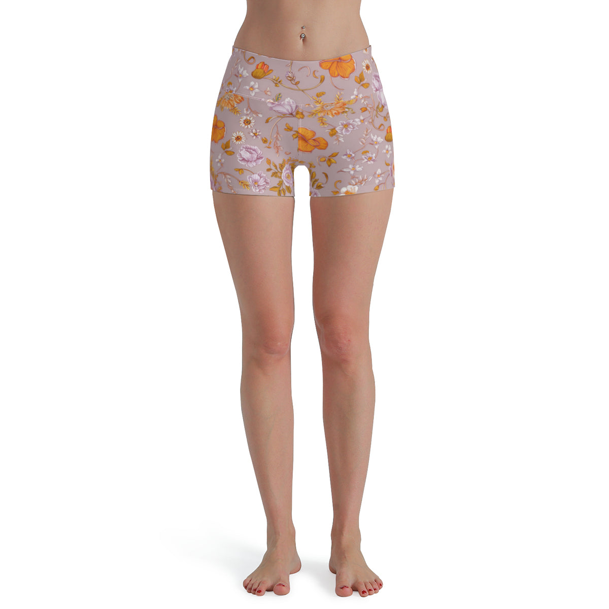 Vampire Art Retro Yoga Cycling Sports Shorts - Mauve and Orange Florals