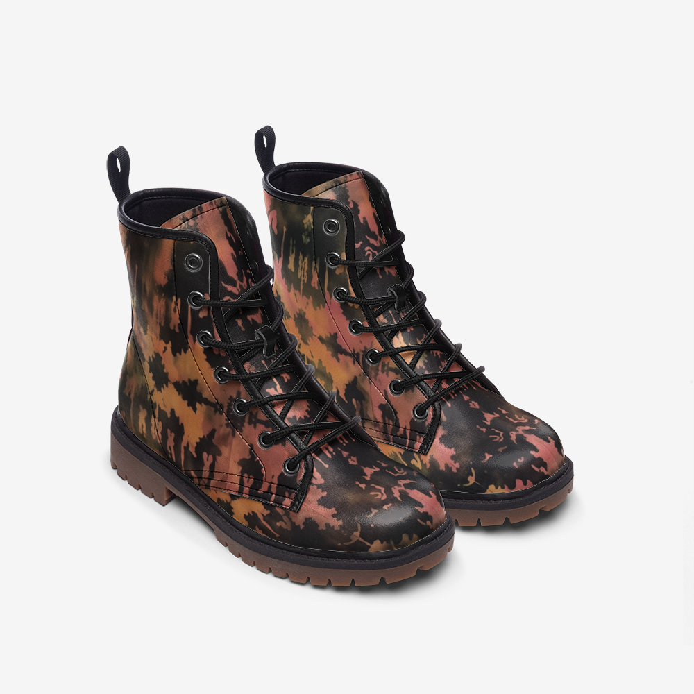 Vampire Art Tie-Dye Hippie Boho Festival Vegan Leather Unisex Combat Boots - Goth