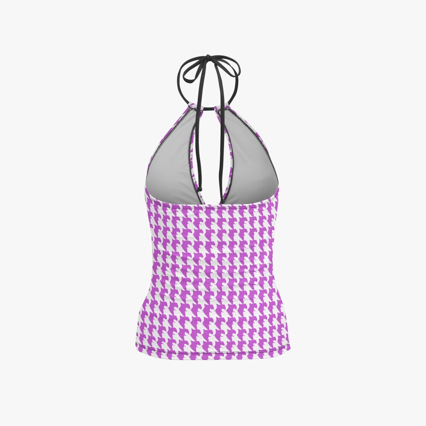 Vampire Art Retro Halter Two-Piece Tankini Swimsuit - Lilac Houndstooth