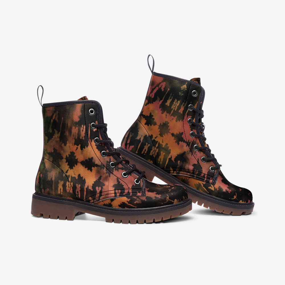 Vampire Art Tie-Dye Hippie Boho Festival Vegan Leather Unisex Combat Boots - Goth