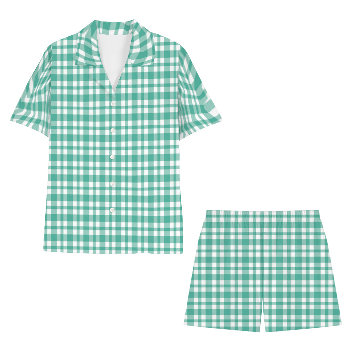 Vampire Art Classic Retro Gingham Chequered Women's Short-Sleeved Pyjama Set - Aqua Green