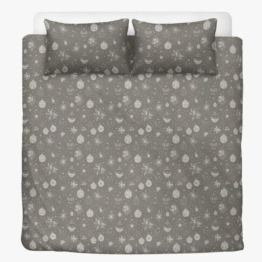 Vampire Art 3-Piece Retro Polyester Bedding Set - Delicate Taupe Christmas Pattern