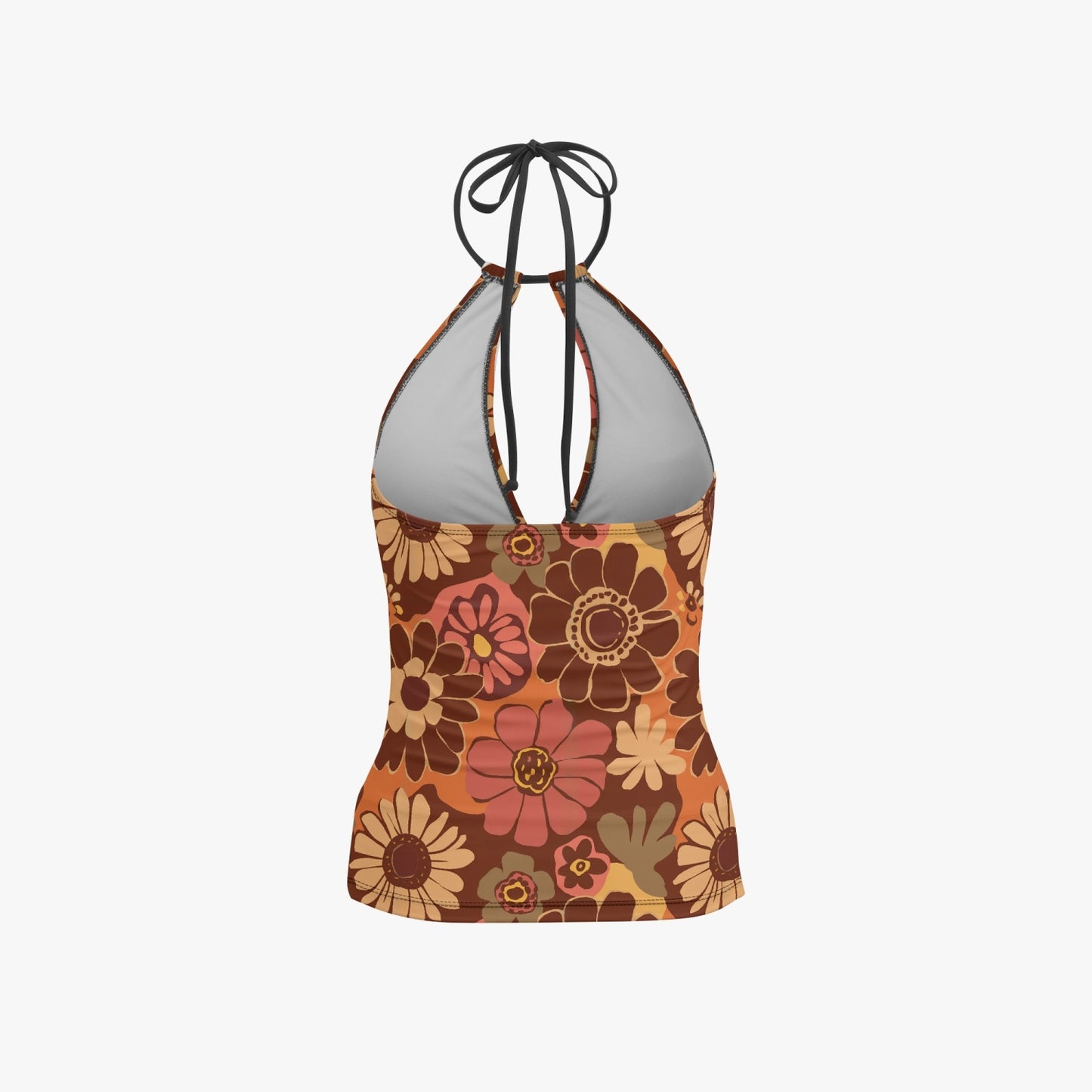 Vampire Art Retro Halter Two-Piece Tankini Swimsuit - Boho Hippie Brown Florals