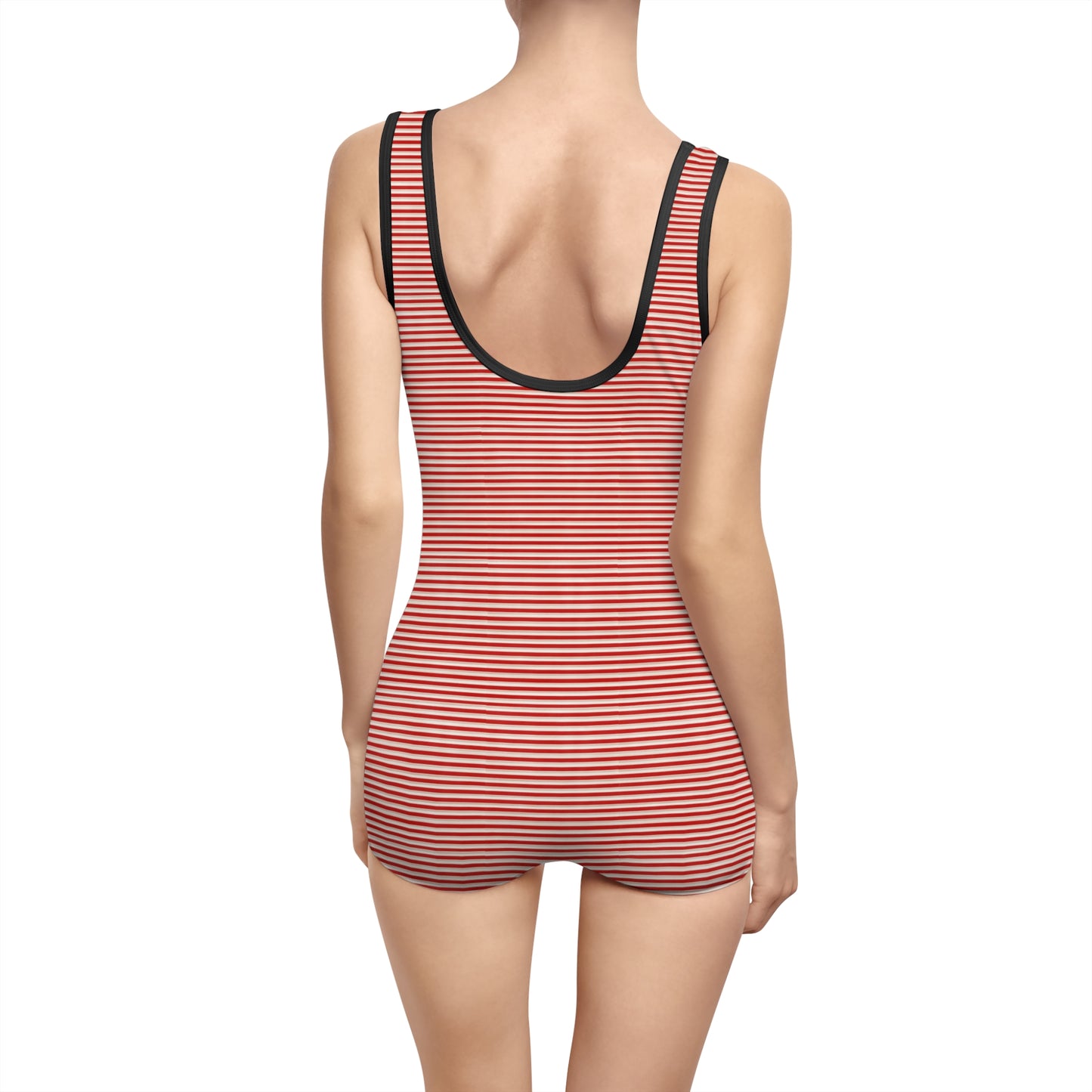 Vampire Art Stripy Horizontal Retro Grandad Pattern in Red Women's Vintage Swimsuit