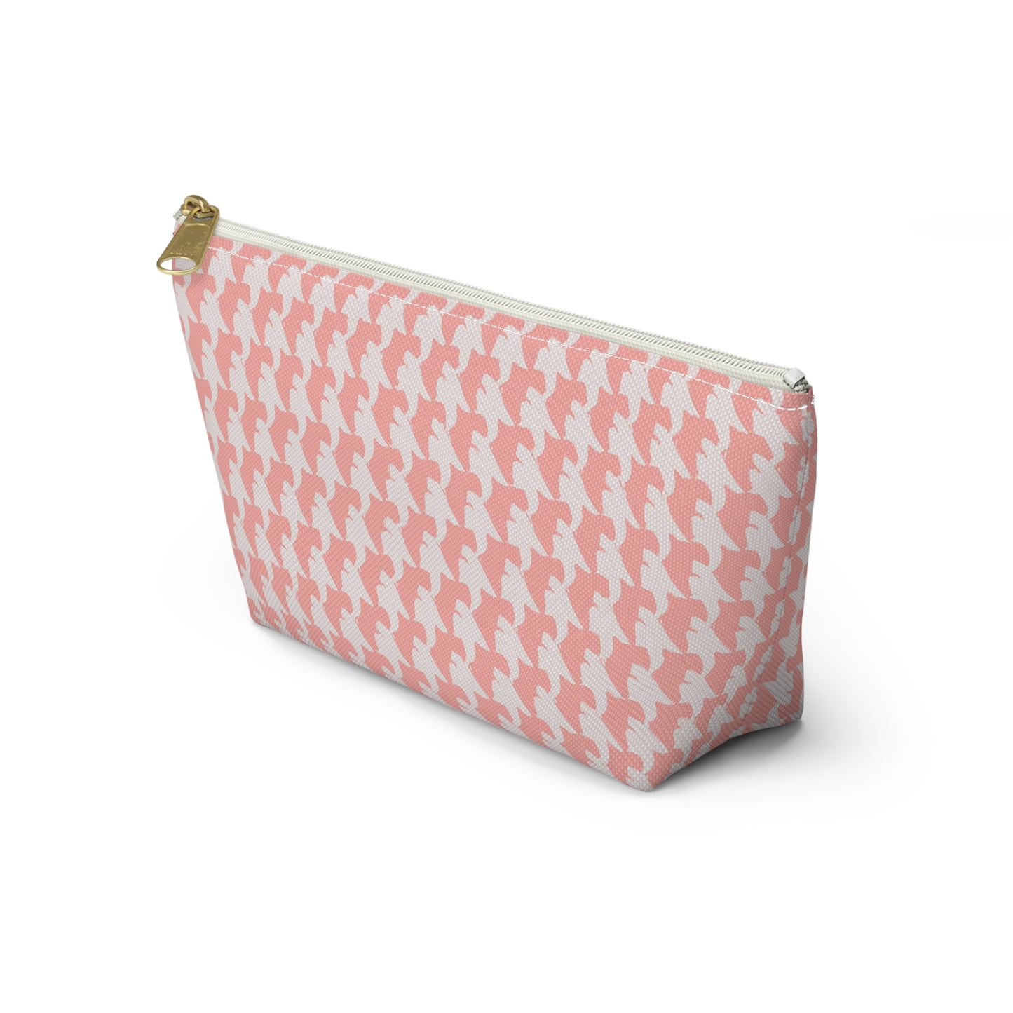 Vampire Art Preppy Grunge Houndstooth Sixties Pattern in Coral Pink and White Pencil Case Accessory Pouch w T-bottom