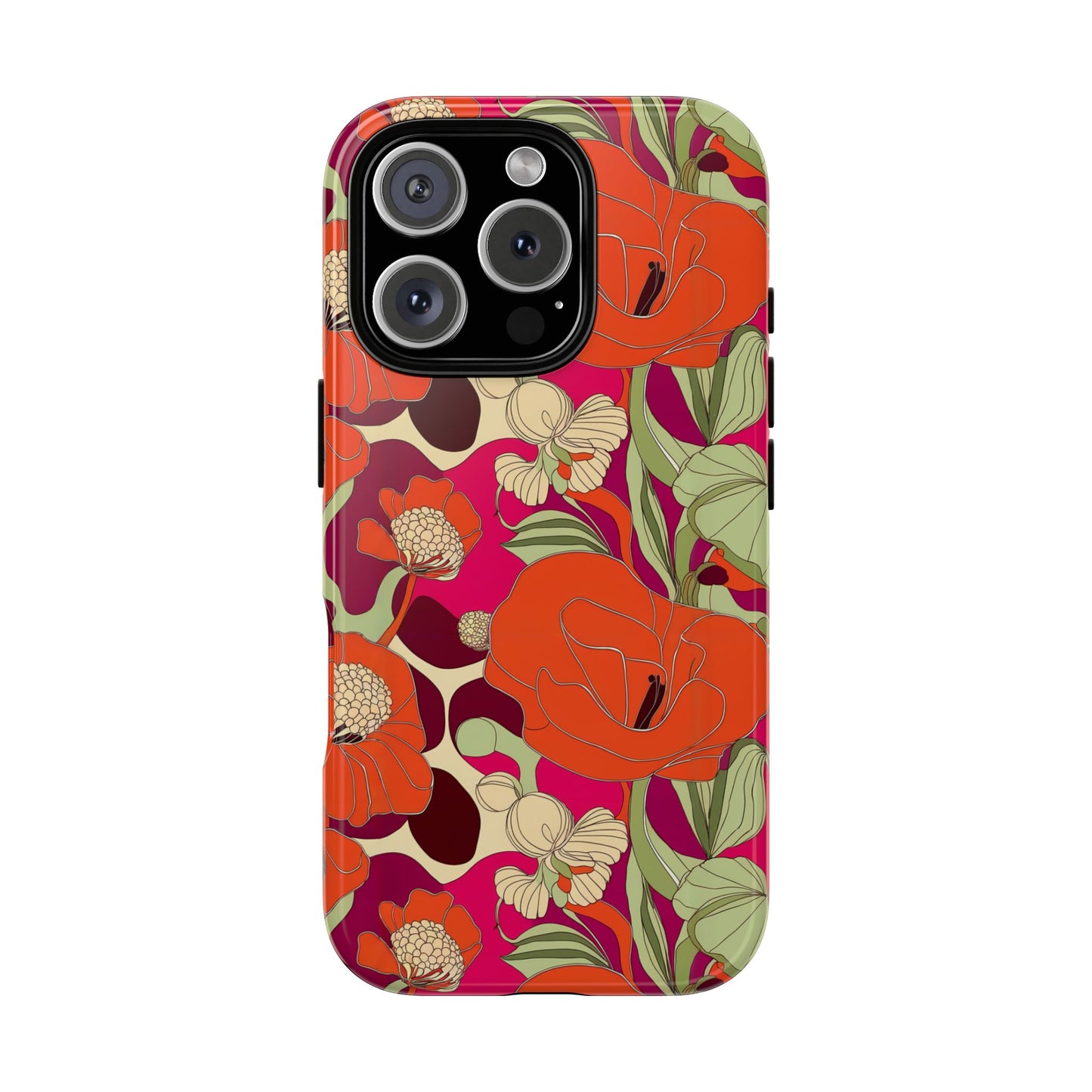 Vampire Art Vintage and Edgy iPhone 16 Tough Case - Retro Surf Exotic Flowers