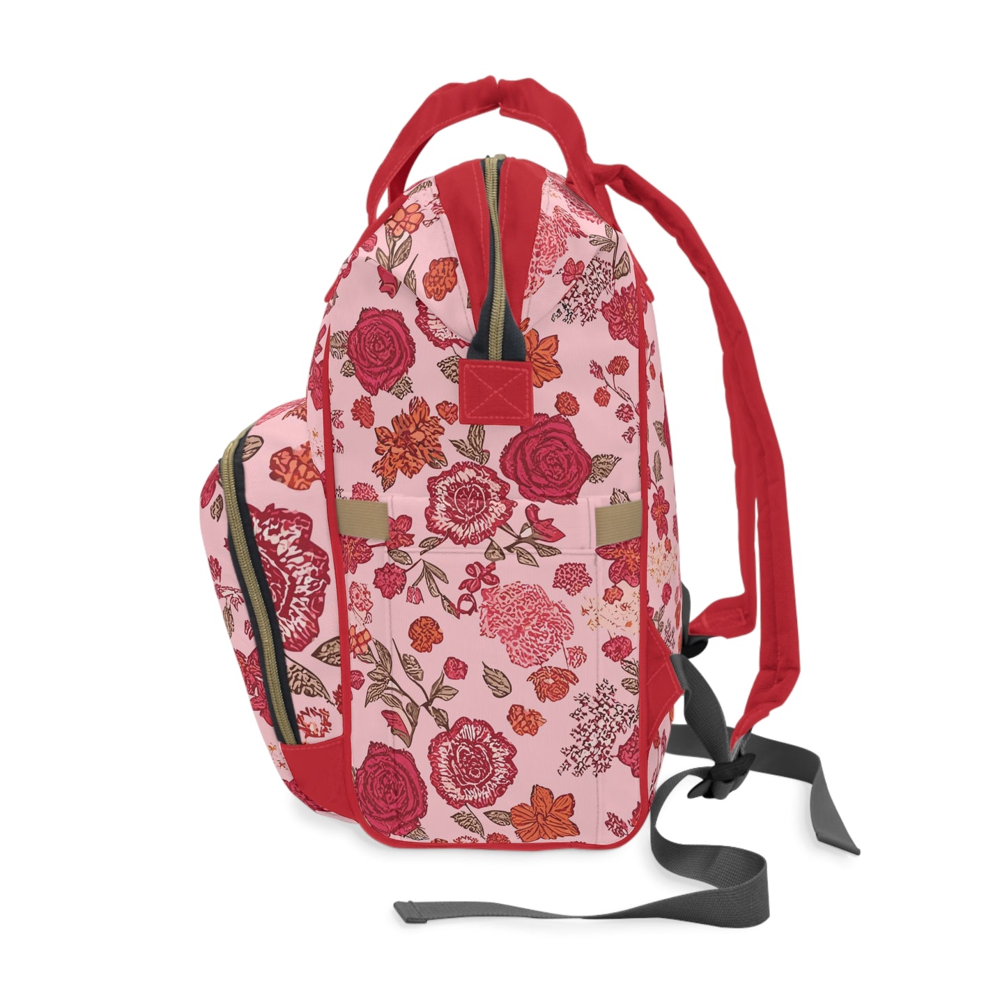 Vampire Art Multifunctional Baby Diaper Backpack Changing Bag - Vintage Cottagecore Floral Red