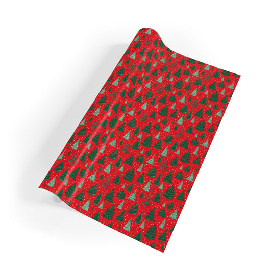 Vampire Art Retro Luxe Eco-Friendly Gift Wrapping Paper Roll (1 pc) - Christmas Trees in Red - Made in the UK