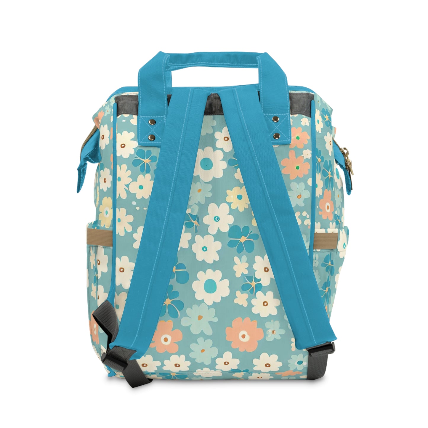 Vampire Art Multifunctional Baby Diaper Backpack Changing Bag - Seventies Flowers Blue