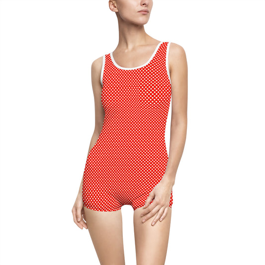 Vampire Art Cottagecore Red and White Polka Dot Women's Vintage Swimsuit