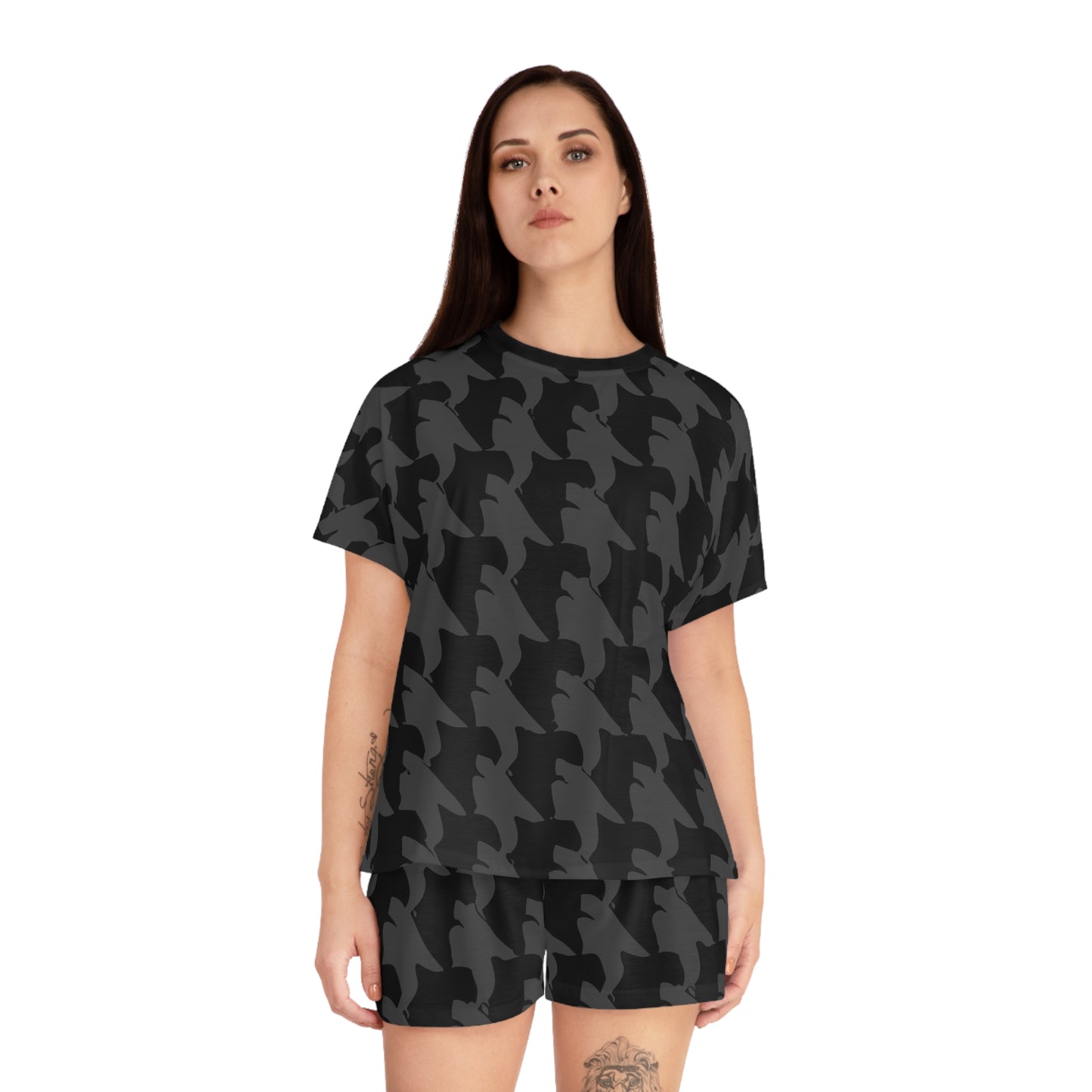 Vampire Art Grunge Houndstooth Black and Charcoal Women's Short Pajama Set Pyjamas