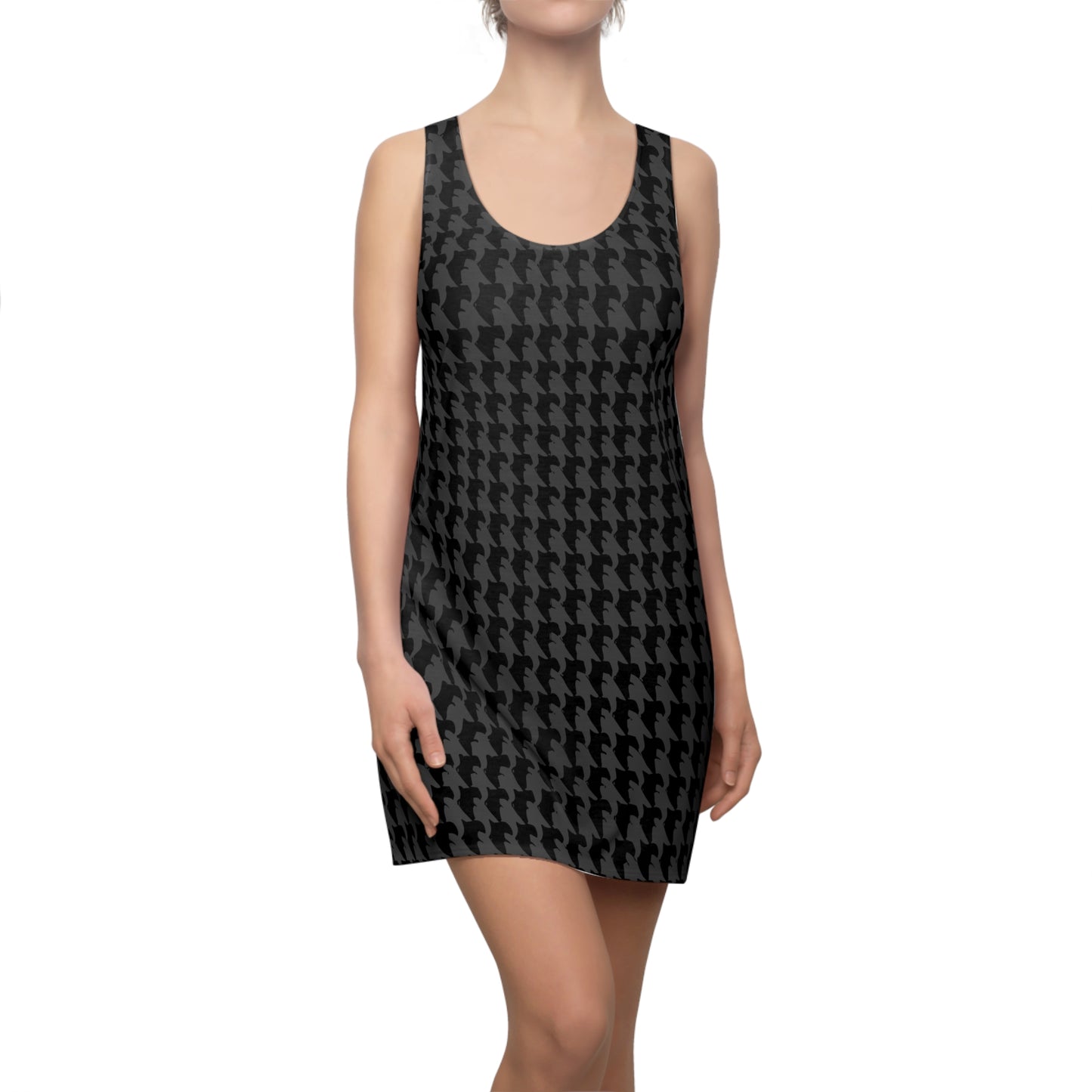 Vampire Art Grunge Goth Emo Black and Charcoal Houndstooth Women's Racerback Dress