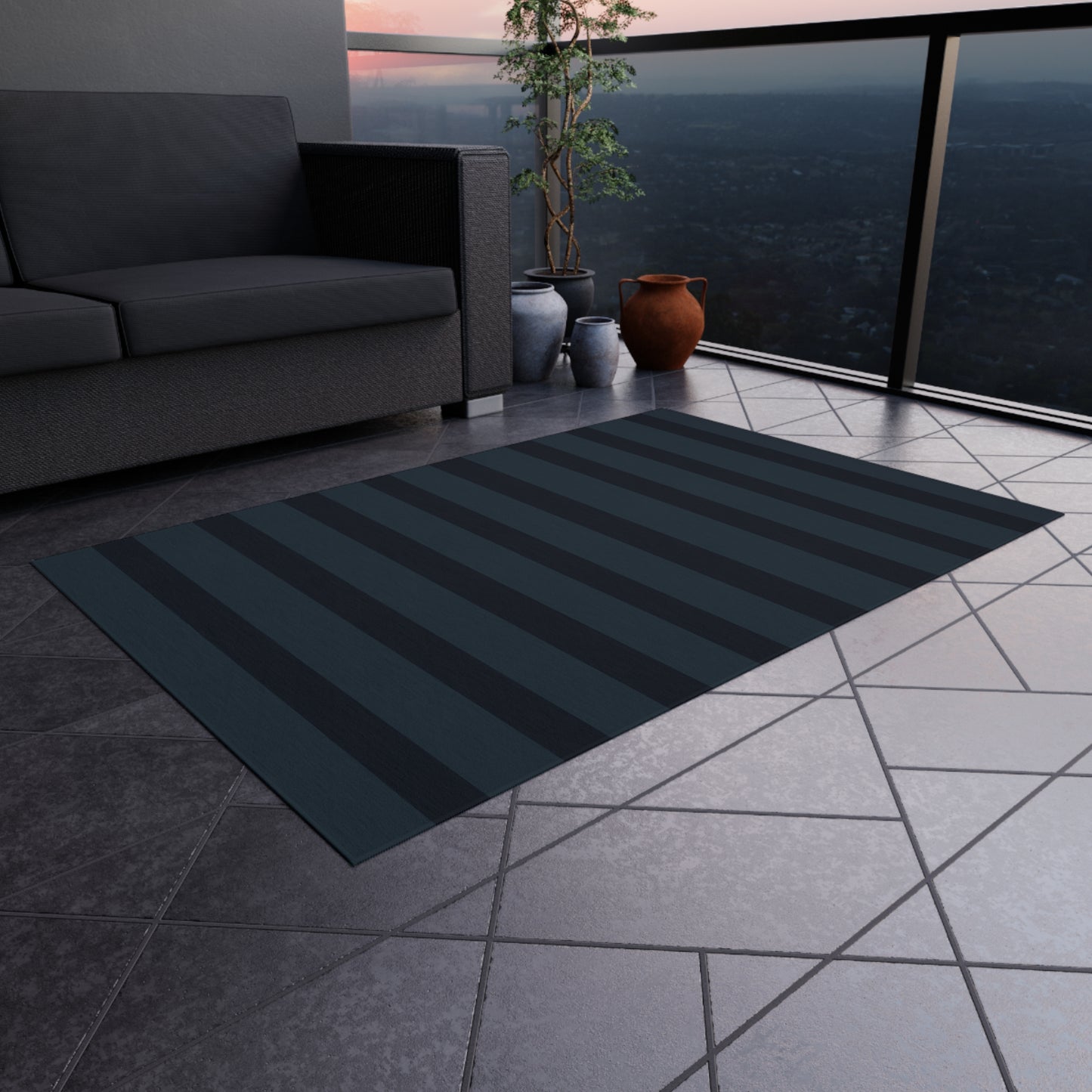 Vampire Art Grunge Goth Emo Stripes in Charcoal Green and Blue Marine Outdoor Rug / up to 365 cm (144'')