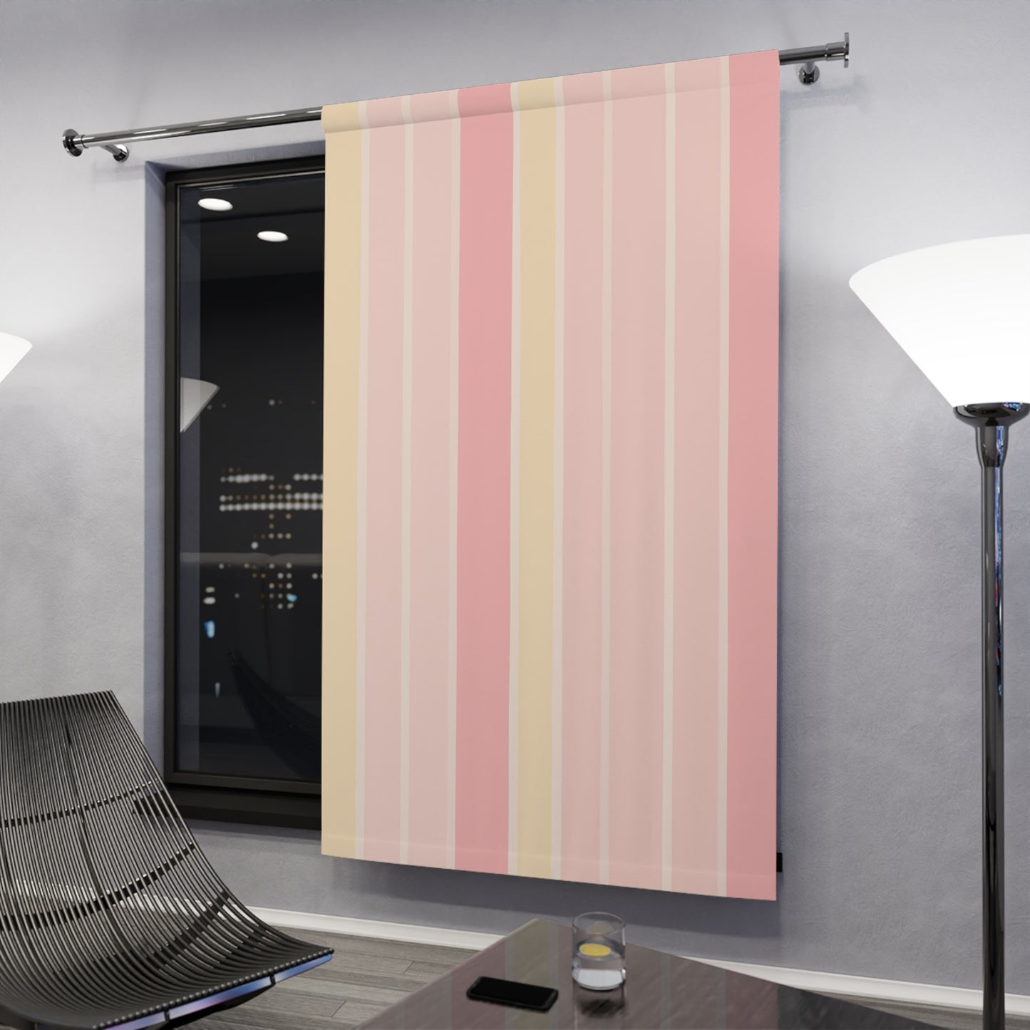 Vampire Art Retro Cottagecore Pastel Pink Striped Blackout Window Curtains (1 Piece)