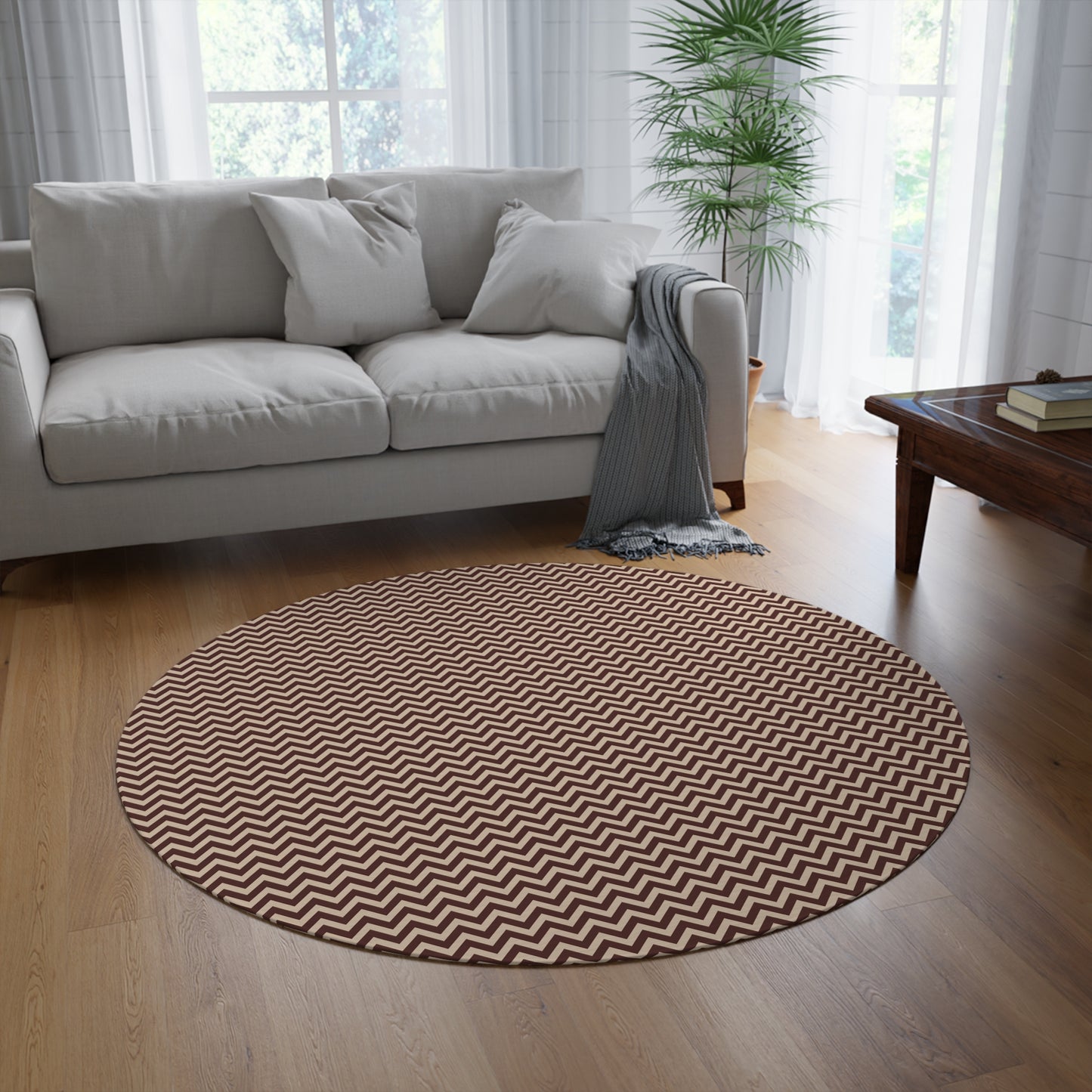 Vampire Art Retro Sixties Mod-Style Harringbone Brown Round Rug (152cm diameter)