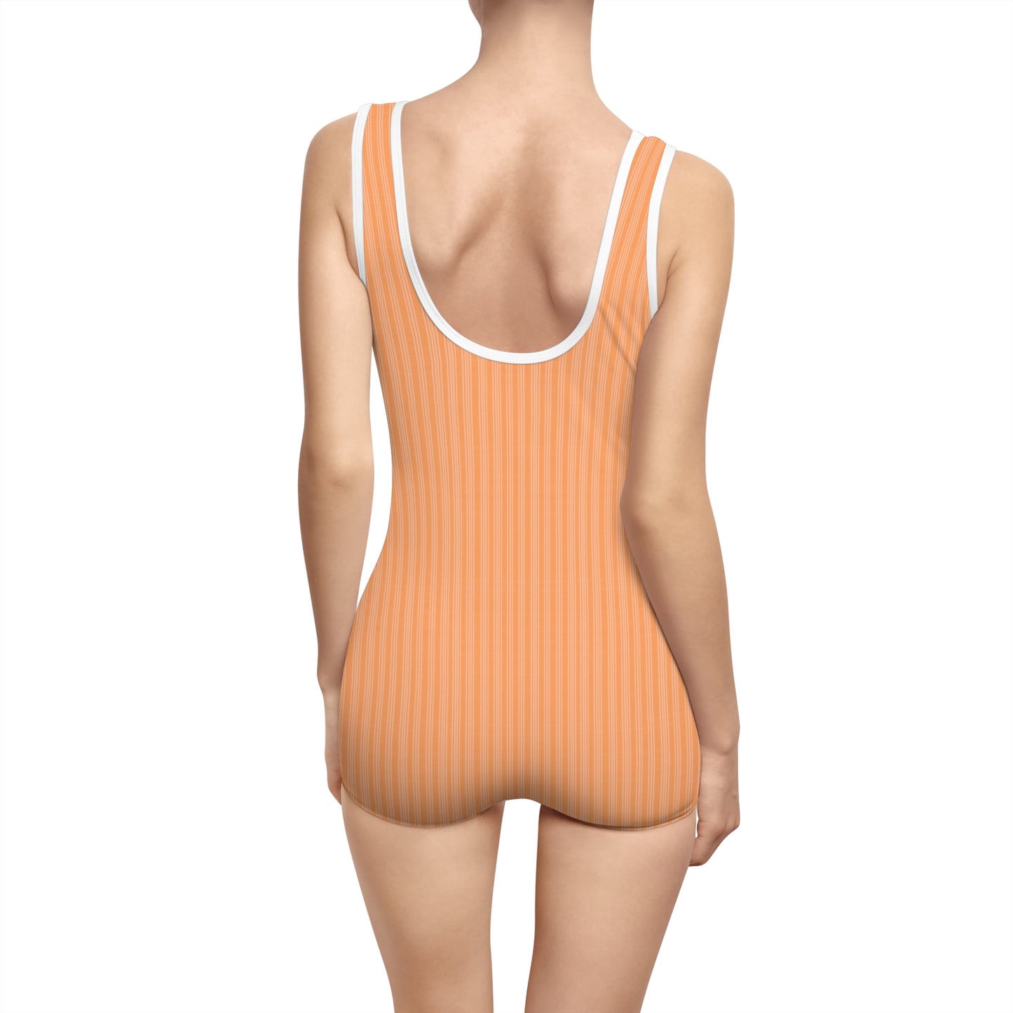 Vampire Art Women's Vintage Swimsuit - Orange Vertical Thin Grandad Stripes