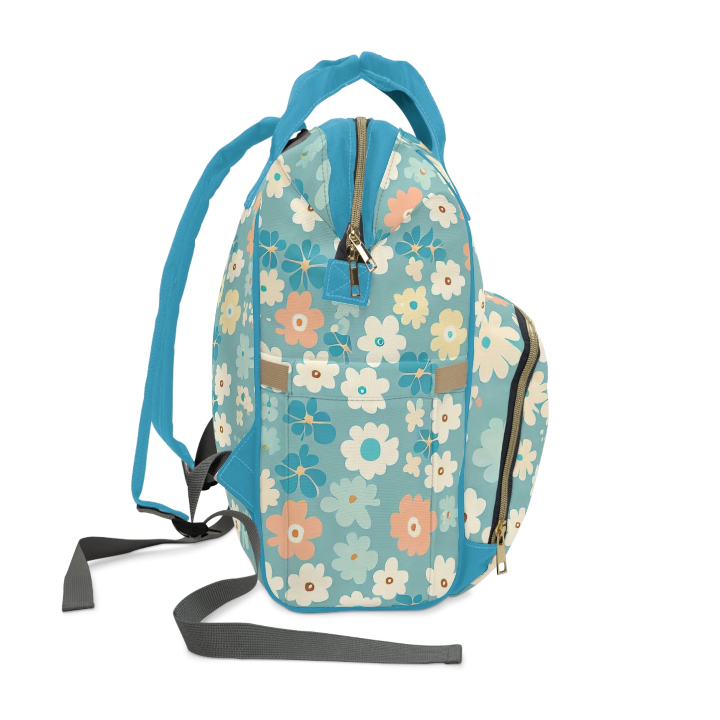 Vampire Art Multifunctional Baby Diaper Backpack Changing Bag - Seventies Flowers Blue