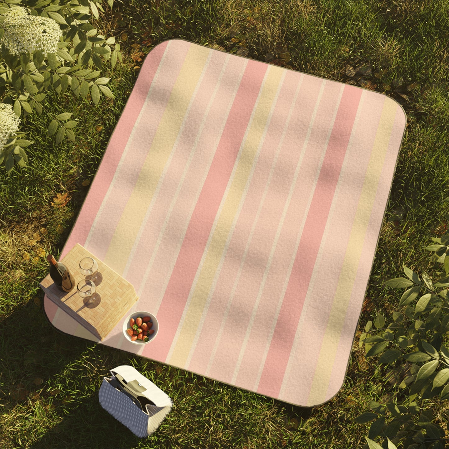 Vampire Art Retro Cottagecore Shabby Chic Striped Pale Pink and Yellow Pattern Picnic Blanket