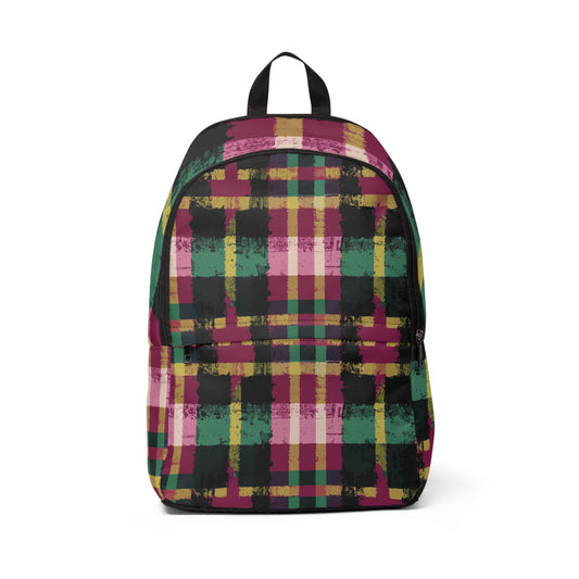 Vampire Art Grunge Scottish Tartan Green and Red Unisex Fabric Backpack