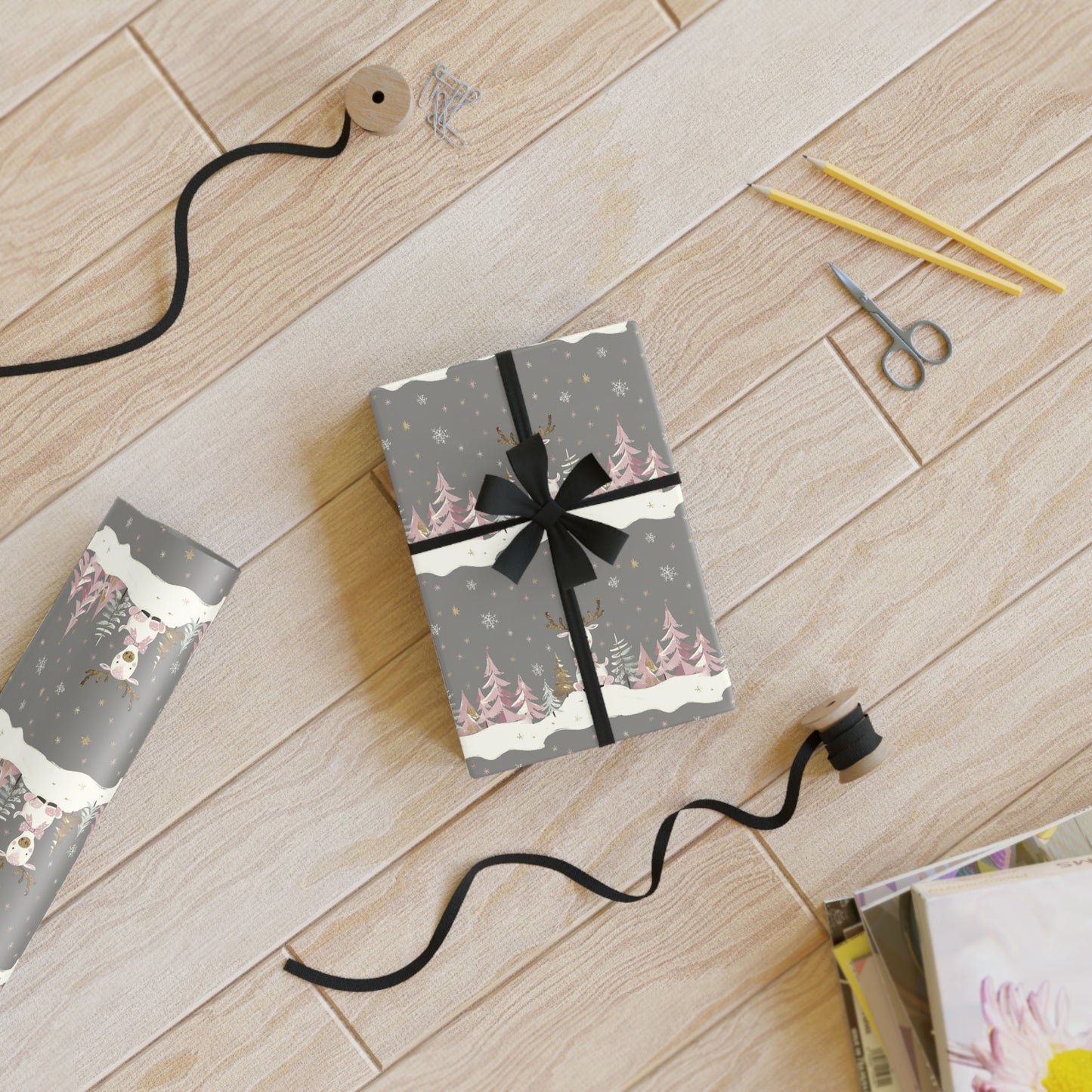 Vampire Art Retro Luxe Eco-Friendly Gift Wrapping Paper Roll (1 pc) - Reindeer - Made in the UK