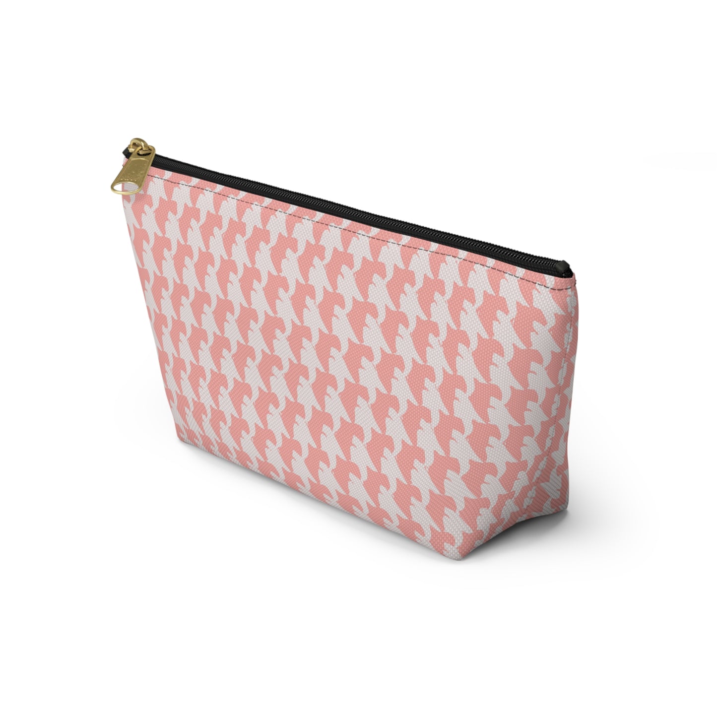 Vampire Art Preppy Grunge Houndstooth Sixties Pattern in Coral Pink and White Pencil Case Accessory Pouch w T-bottom