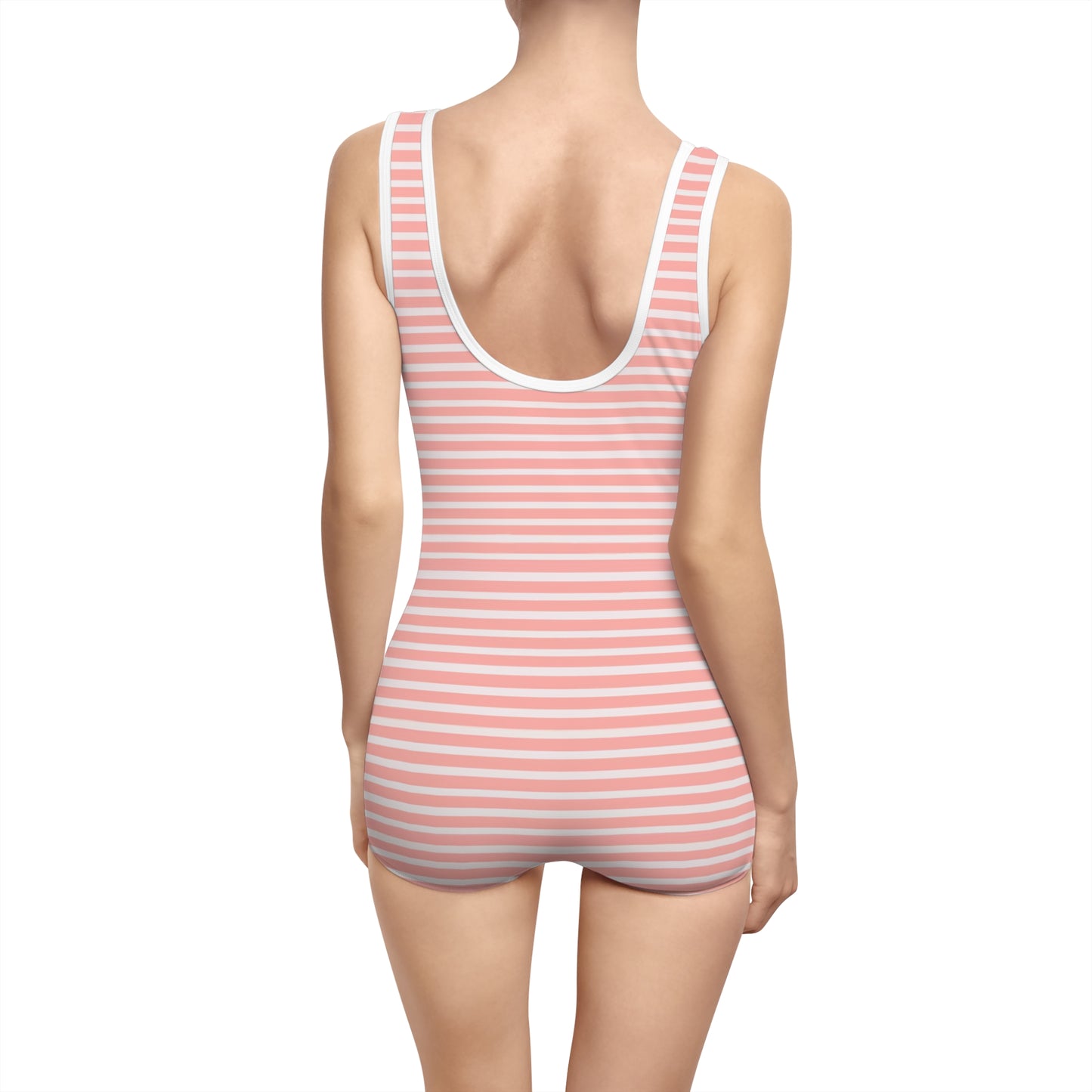 Vampire Art Women's Vintage Swimsuit - Retro Salmon Pink and White Stripes