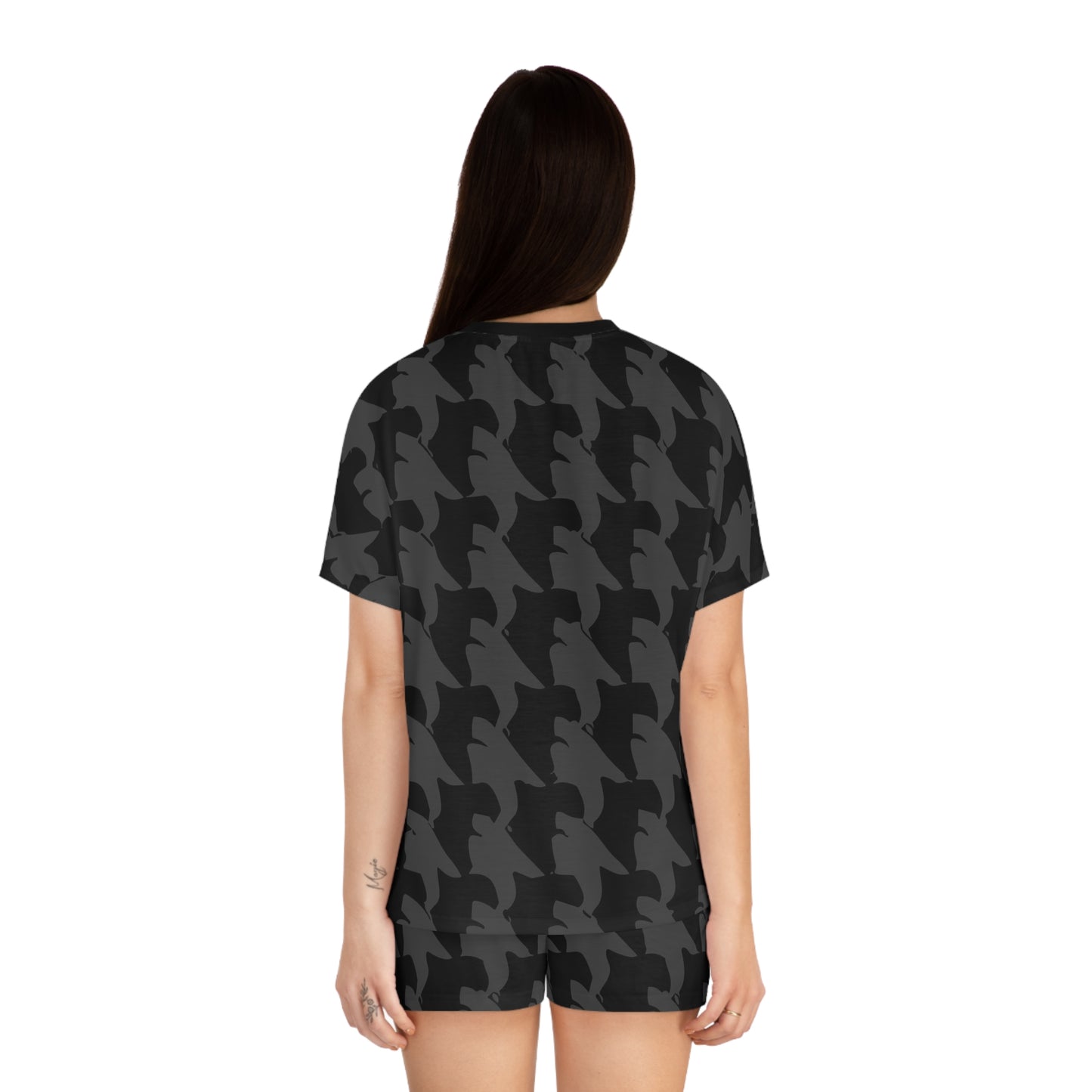 Vampire Art Grunge Houndstooth Black and Charcoal Women's Short Pajama Set Pyjamas