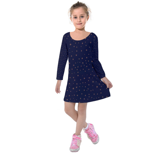 Vampire Art Starry Night Kids' Long Sleeve Velvet Dress