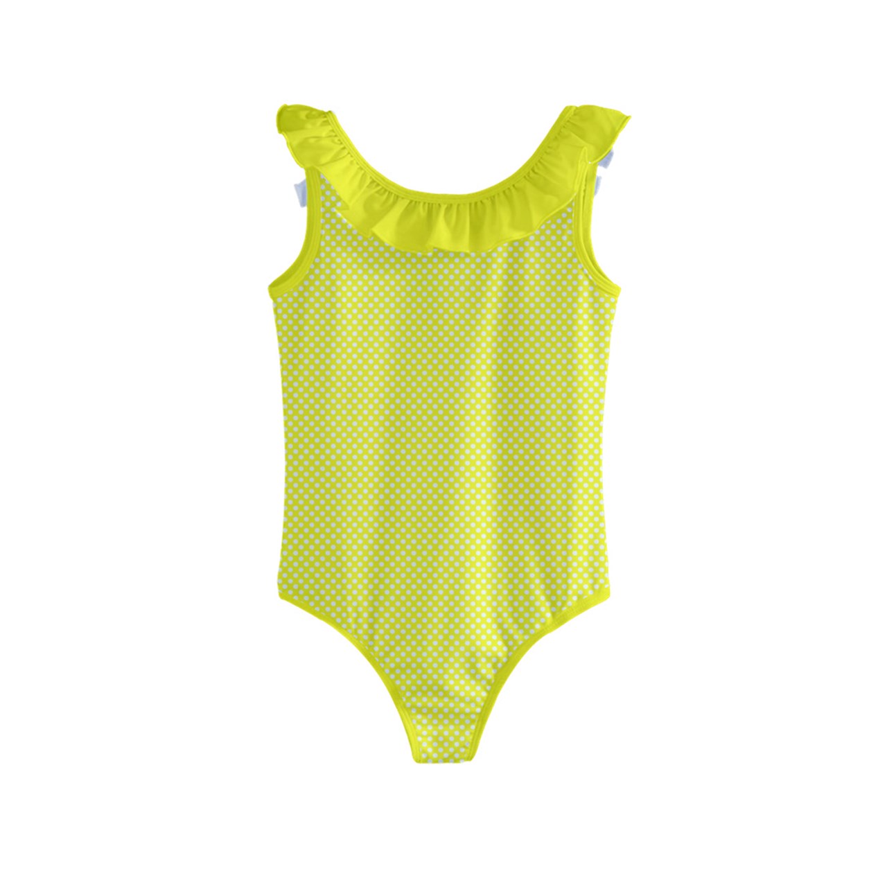 Vampire Art Retro Canary Yellow Polka Dot Kids' Frill Swimsuit