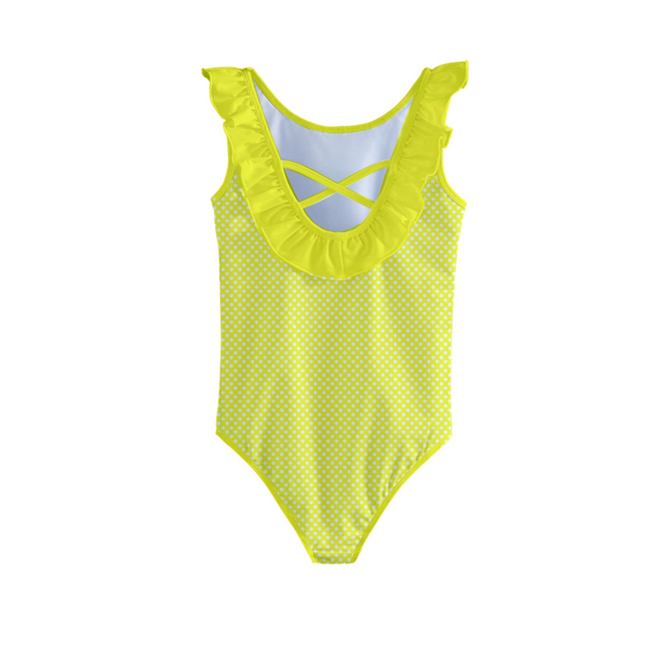 Vampire Art Retro Canary Yellow Polka Dot Kids' Frill Swimsuit