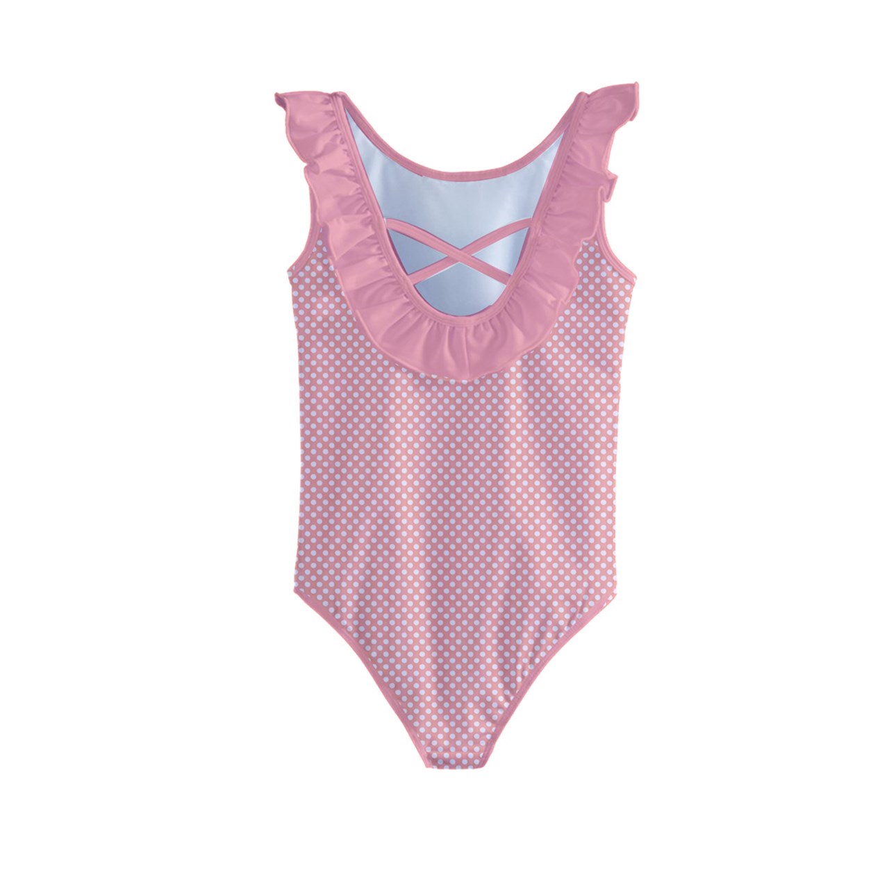 Vampire Art Retro Coral Pink Polka Dot Kids' Frill Swimsuit