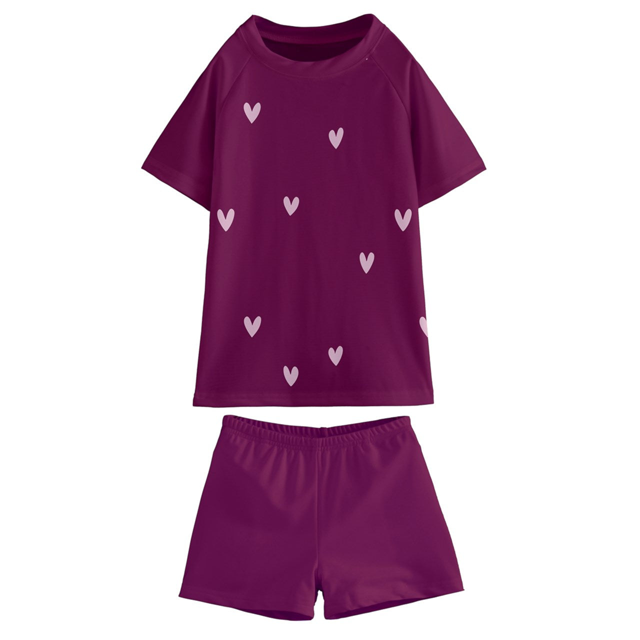 Vampire Art Burgundy Hearts Kids' Swim T-Shirt and Shorts Set