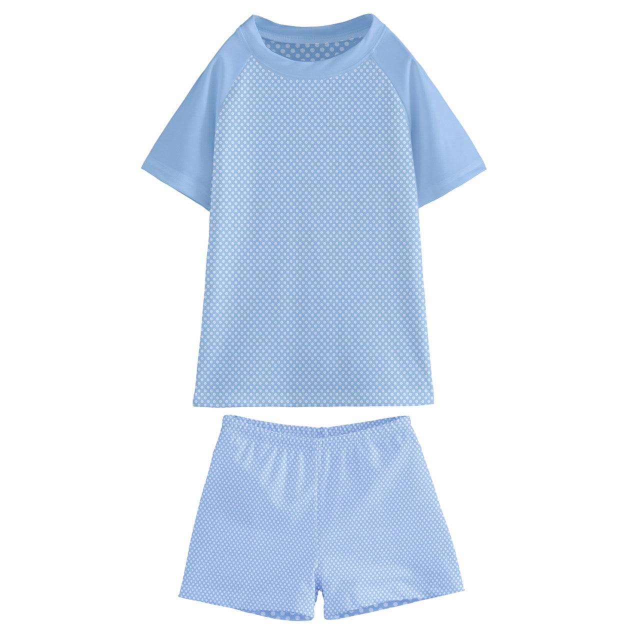 Vampire Art Kids' Swim T-Shirt and Shorts Set - Pale Blue Retro Polka Dot
