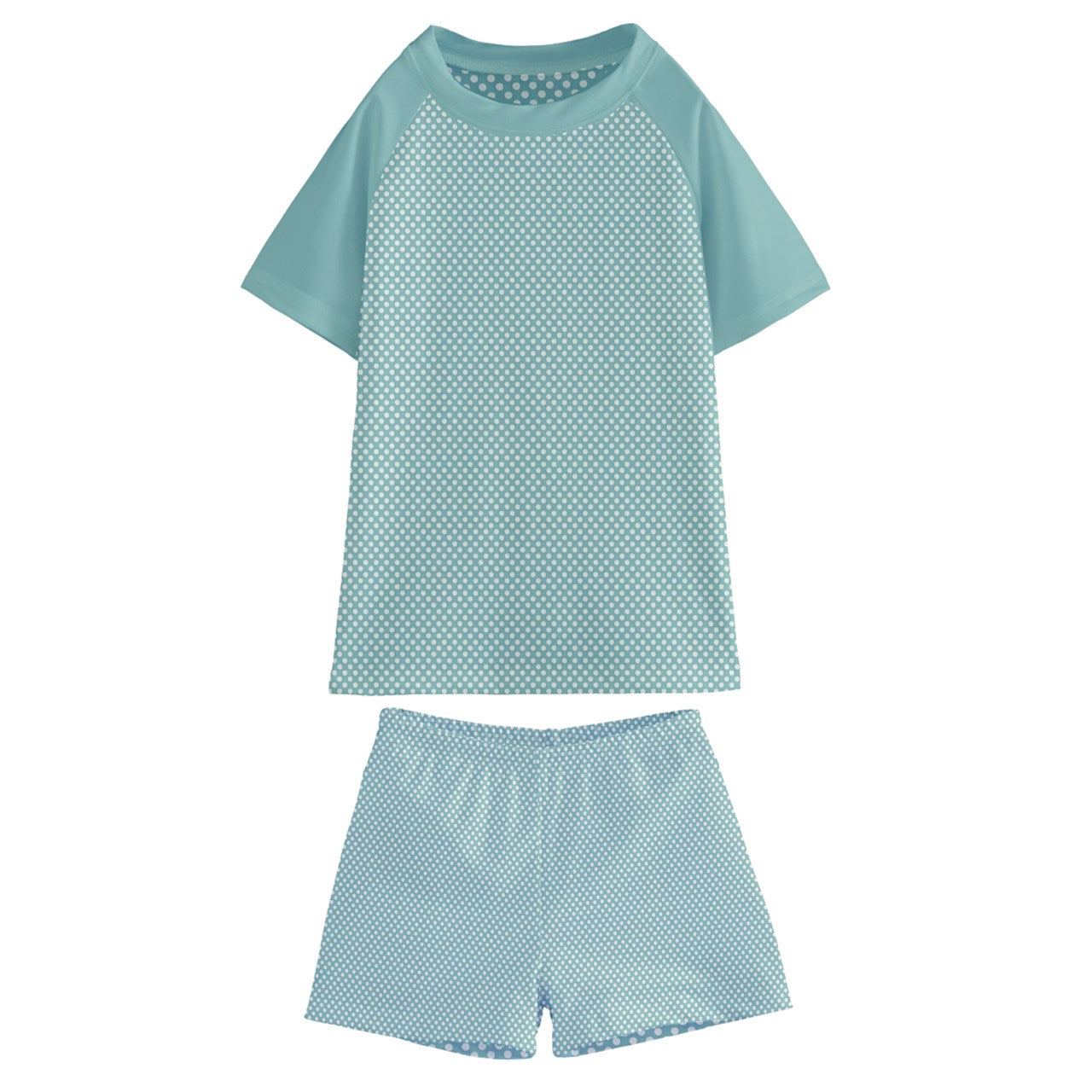 Vampire Art Kids' Swim T-Shirt and Shorts Set - Mint Retro Polka Dot