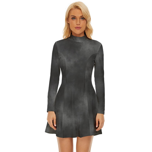 Vampire Art Grunge Chic Long Sleeve Velour Longline Dress - Grunge Cloudy Charcoal