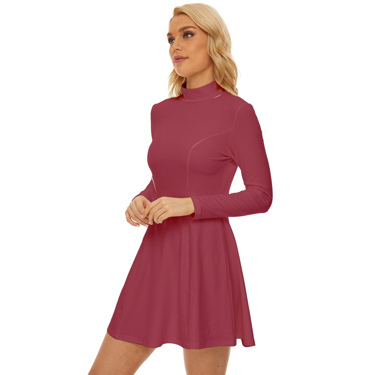 Vampire Art Grunge Chic Long Sleeve Velour Longline Dress - Burgundy