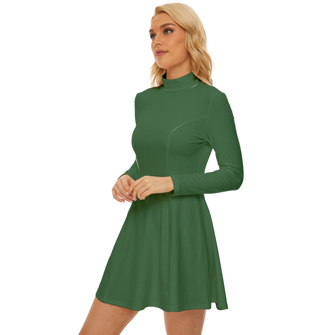 Vampire Art Grunge Chic Long Sleeve Velour Longline Dress - Green