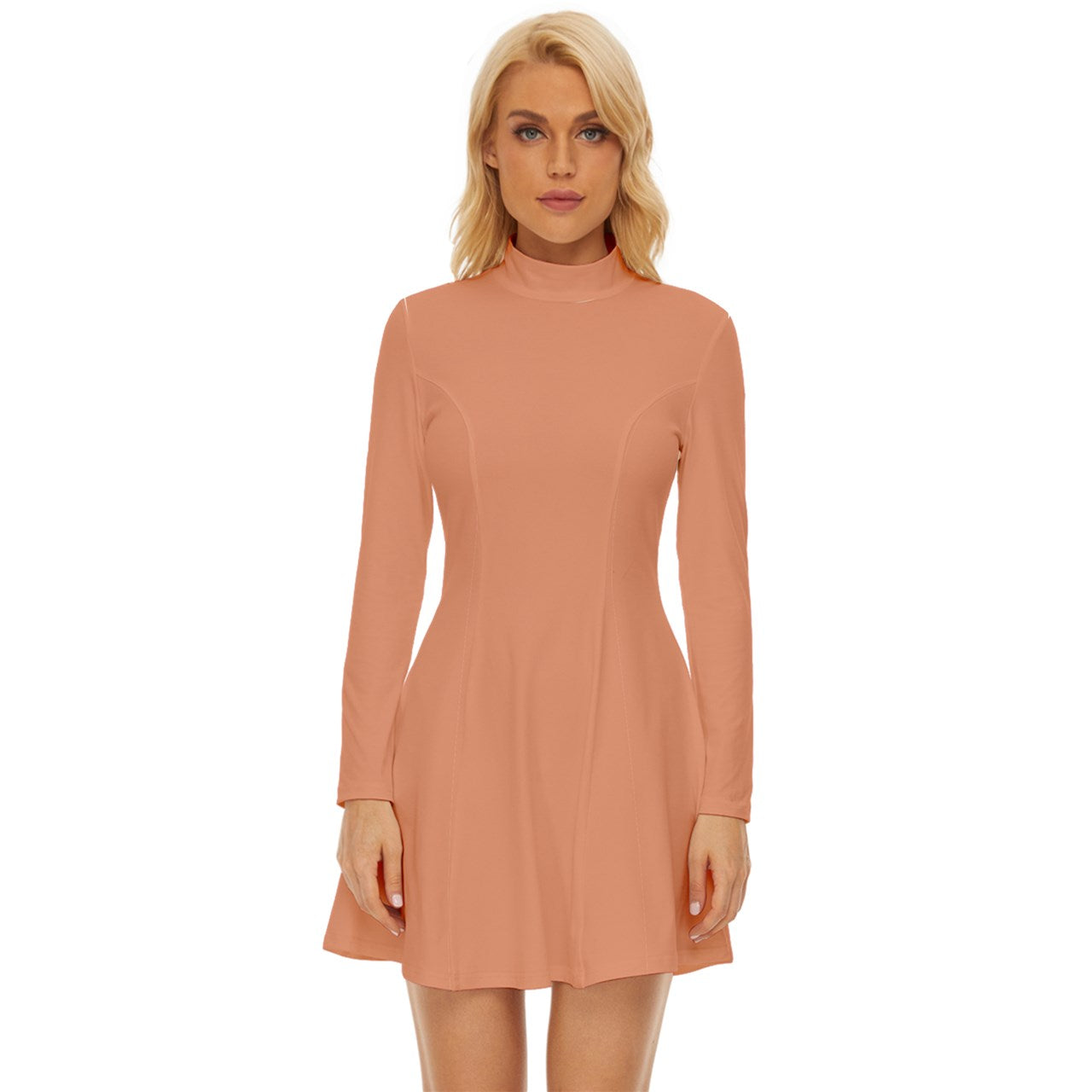 Vampire Art Grunge Chic Long Sleeve Velour Longline Dress - Salmon Pink