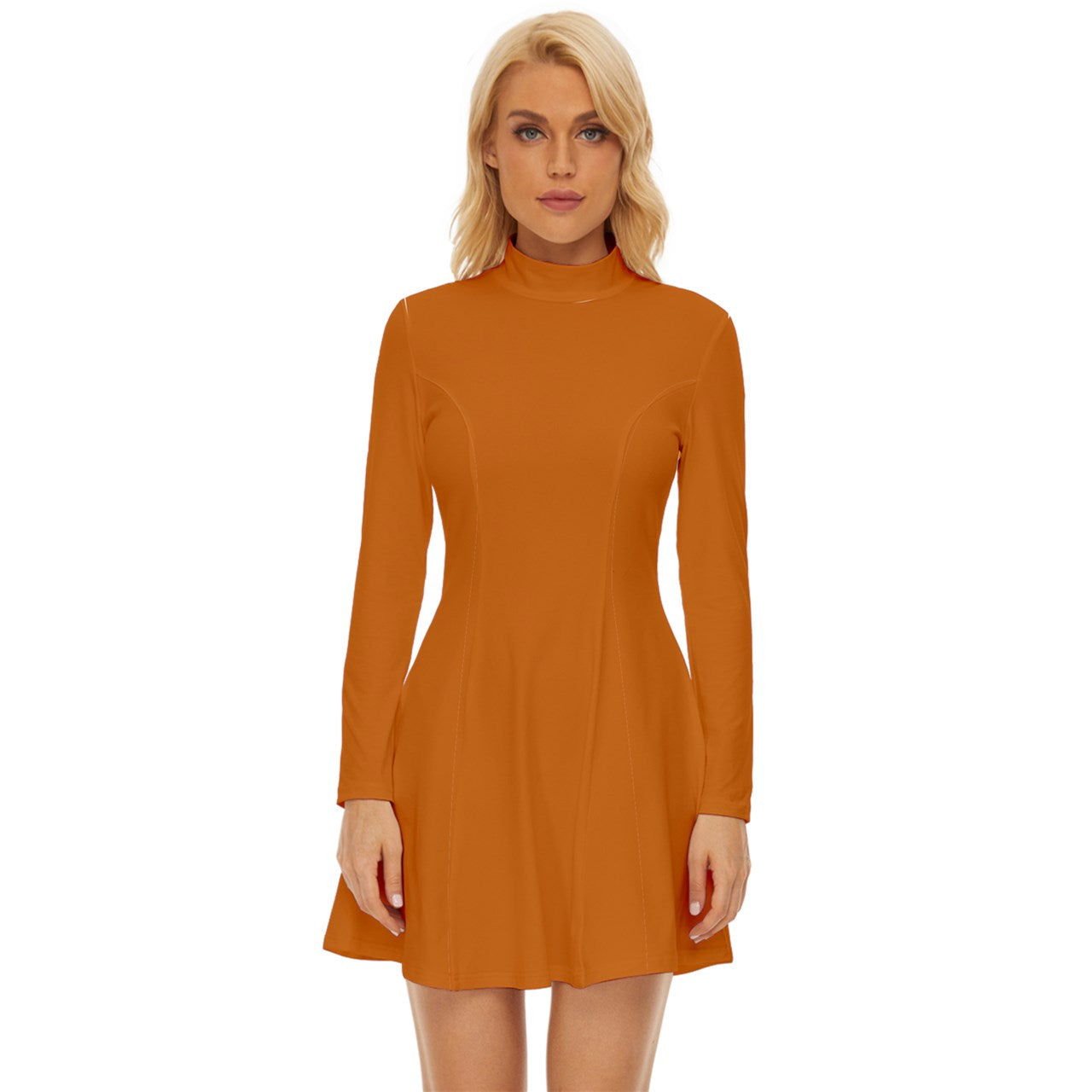 Vampire Art Grunge Chic Long Sleeve Velour Longline Dress - Sixties Orange